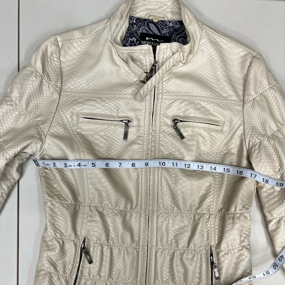 Montanaco Croc Embossed‎ Metallic Cream Moto Jacket Size M